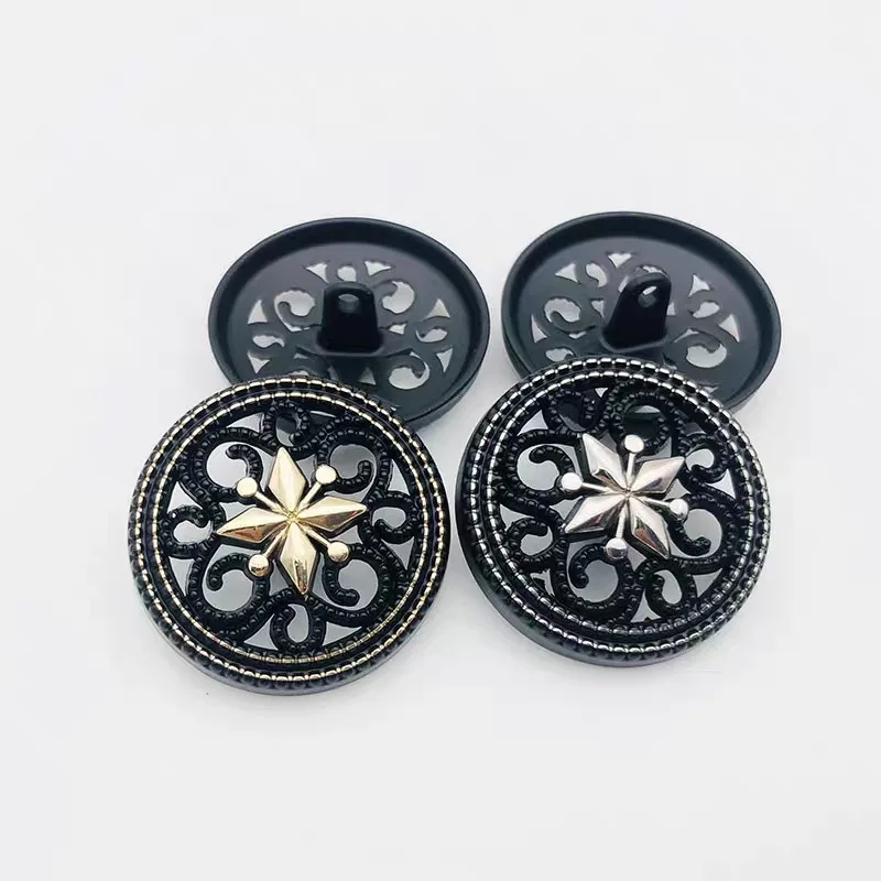 10pcs Fashion Metal Hollow Suit Buttons Round Black Coat Jacket Buttons Sewing Accessories Handmade DIY Shirt Buttons