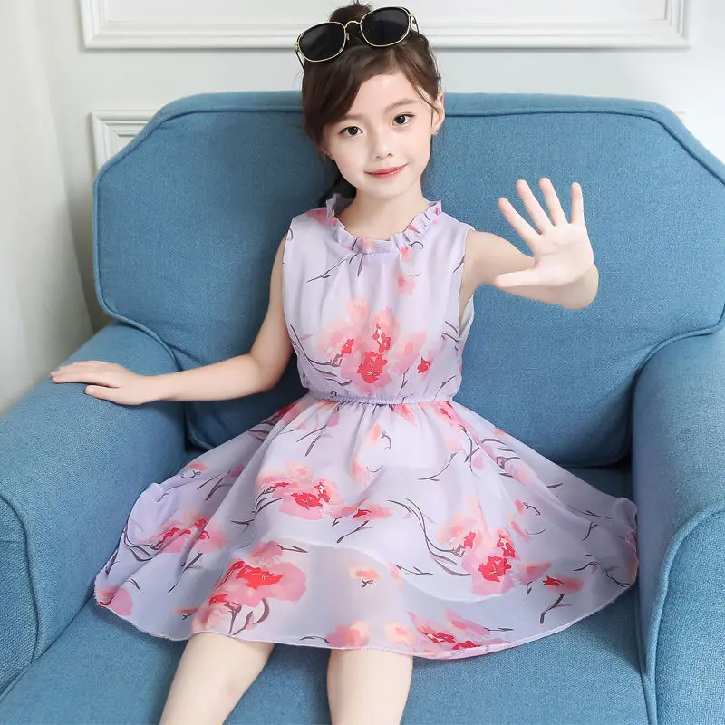 Girl Dresses Summer 2024 Children\'s Clothing Kids Flower Dress Chiffon Princess Dresses for Age 5 6 7 8 9 10 11 12 Years Teenage