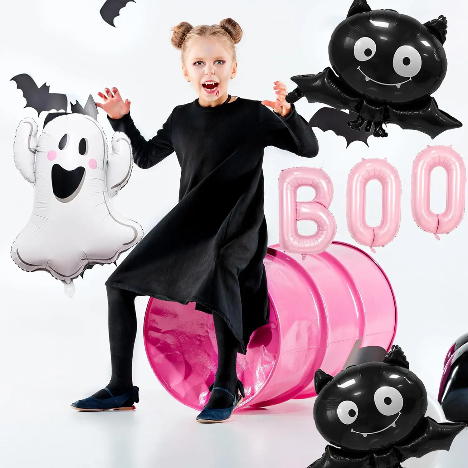 9-teiliges Halloween-Geisterballon-Set, rosa BOO-Geister-Fledermaus-Folienballon für Halloween-Themenparty-Dekoration, Luftballons – Detail 3