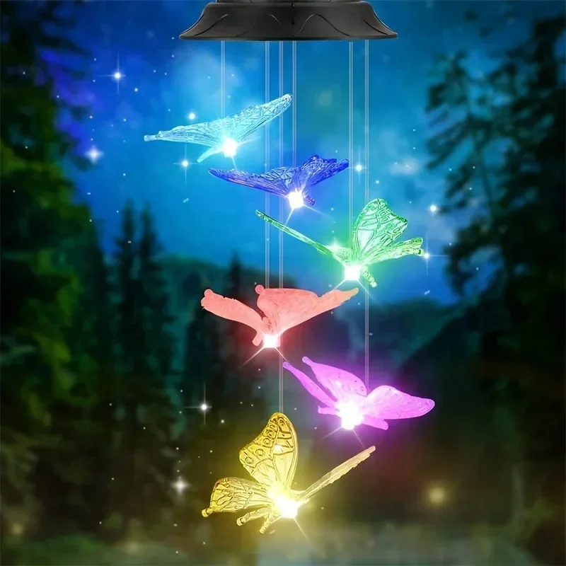 LED الشمسية الرياح الرنين ضوء حديقة فراشة الرياح الرنين مصباح ملون مقاوم للماء معلقة ضوء الشمس لحديقة ساحة ديكور المنزل