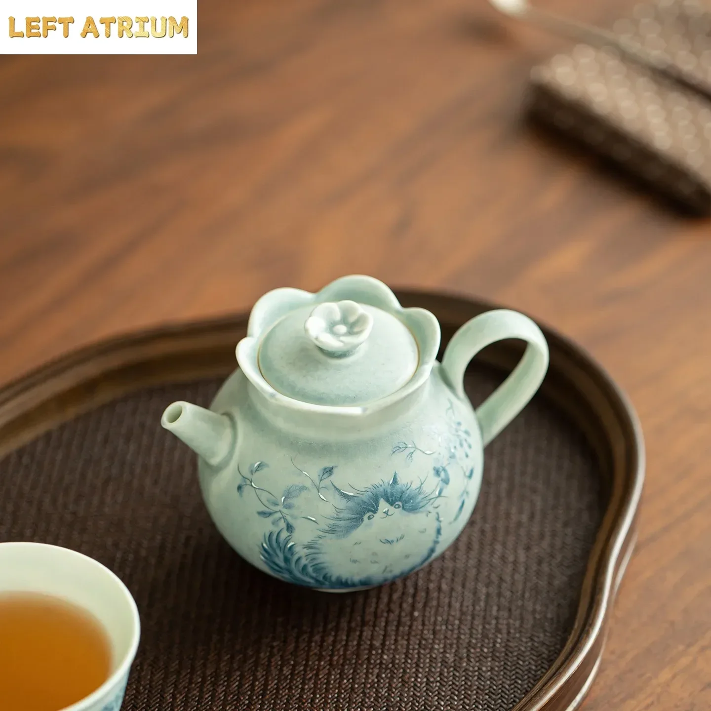 Pure Handmade Soda Burning Cute Cat Blue and White Brewing Teapot Perfect Pot Ceramic TeaSet Exquisite Household Kung Fu Teapot