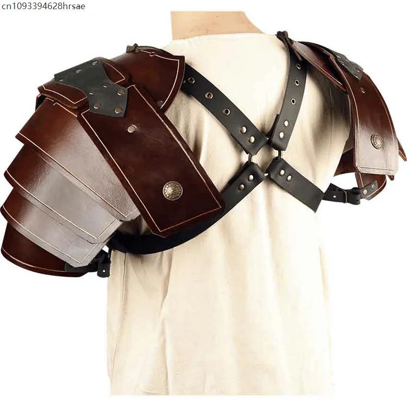 Medieval Viking Knight Gladiator Shoulder Armor Pauldrons Steampunk Gothic Leather Harness Spaulder LARP Samurai Cosplay Costume