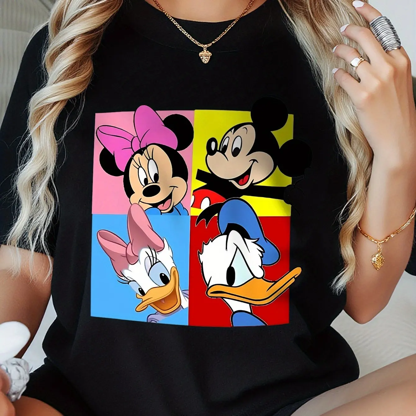 Disney Minnie Mouse & Donald Duck Grafik-T-Shirt für Damen – weiche Baumwolle, atmungsaktiv, lockere Passform, kurze Ärmel, Rundhalsausschnitt, lässiges Oberteil