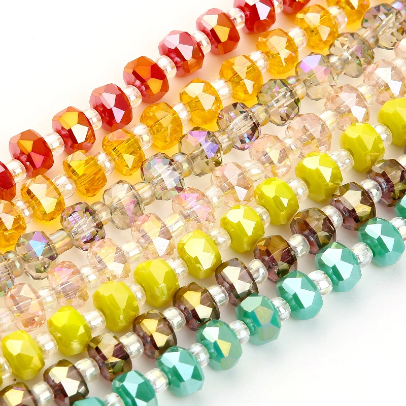 98Pcs 4*6mm Crystal Glass Beads 48 Faceted Glass Beads Strand Spacer Beads for DIY Jewelry Making Bracelet Necklace Accessories