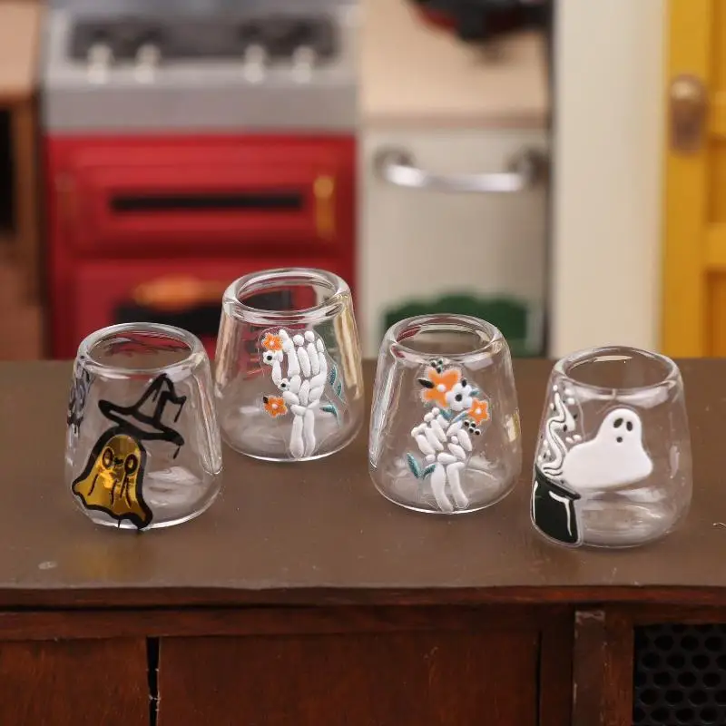 1/12 Dollhouse Simulation Clear Glass Cup Model Dollhouse Mini Kitchen Decoration Dolls House Halloween Scene Decor Accessories