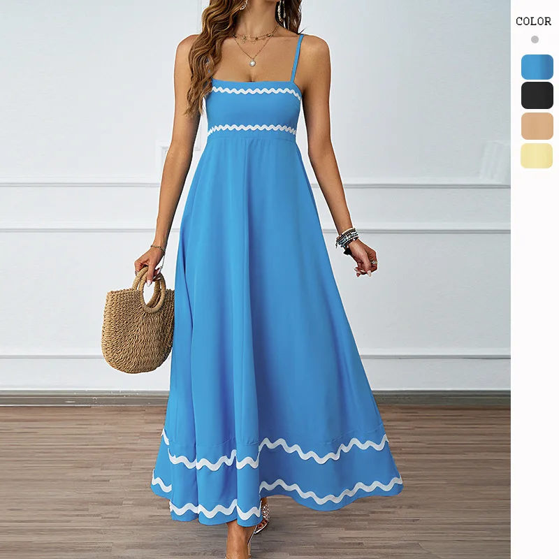 

Summer women's lace stitching elegant suspender tube top dress