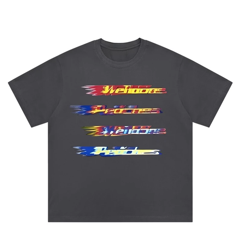 WE11-DONE CDG Нишевые модные брендовые контрастные цвета размытые свободные футболки с короткими рукавами и принтом букв для пар