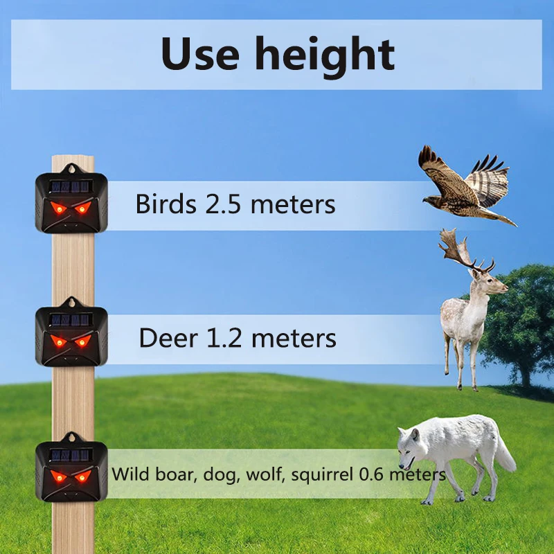 Alat pencegah penolak burung anjing, hewan bertenaga surya luar ruangan lampu LED berkedip