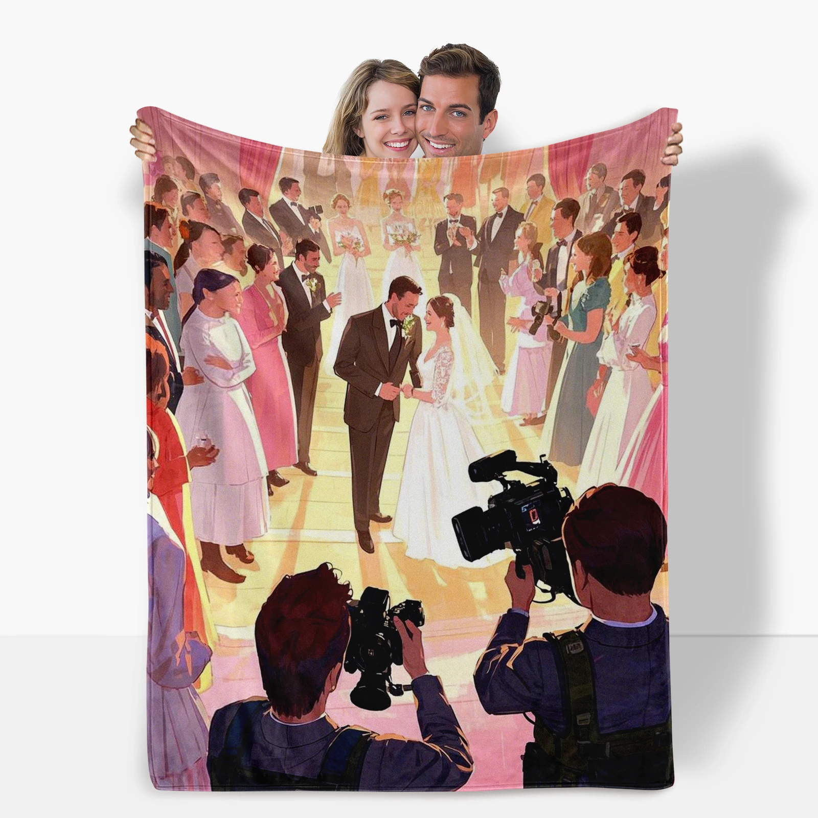 Delightful Cartoon Newlywed Couple Blanket Ideal for Couples in the Delightful Wedding Season