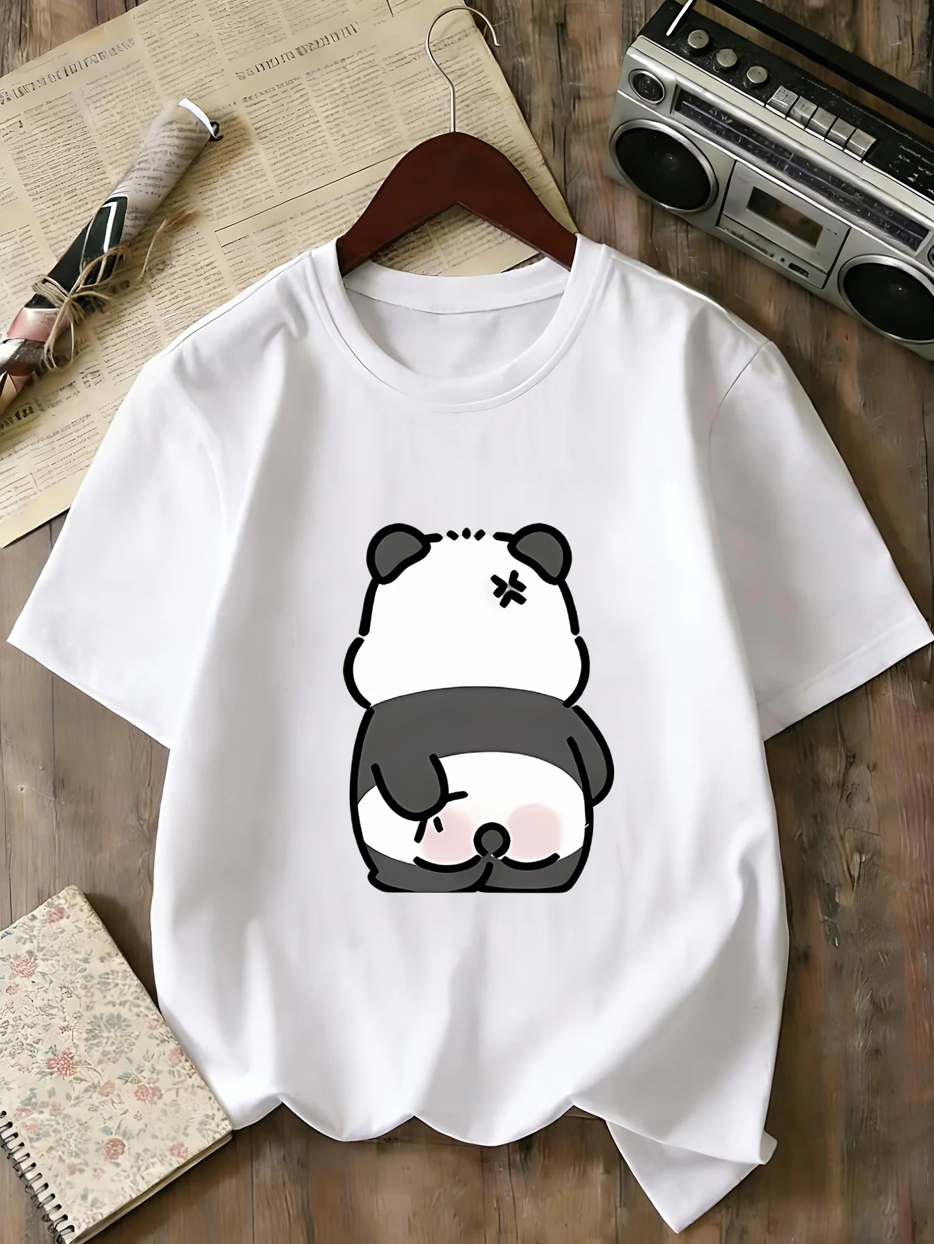 Family Matching T Shirt Cartoon Blush Butt Panda Graphic Print Short Sleeve Cotton Tee For Boys Girls Kids Daily Casual Wear