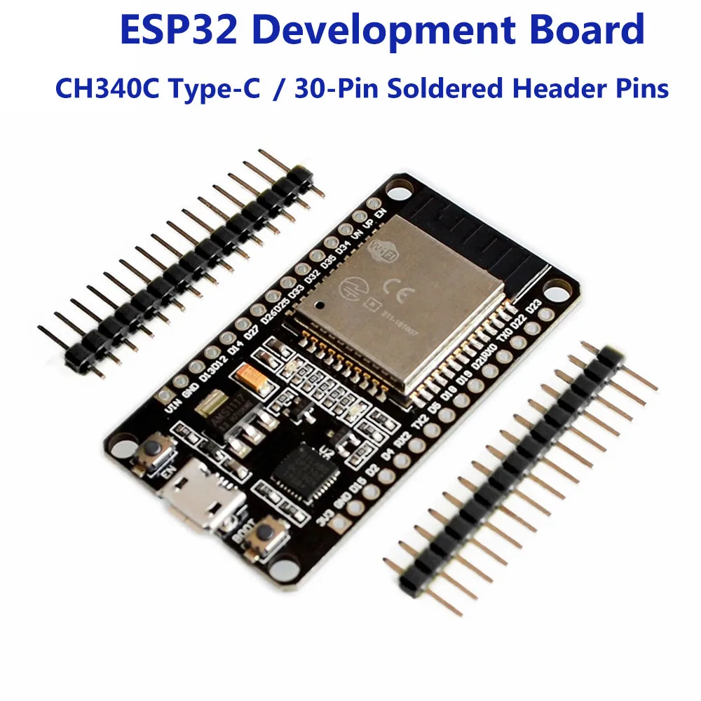 ESP32 Development Board WiFi Bluetooth Module CH340C Type-C 30Pin with Soldered Header Pins Dual Core Wireless IoT Board