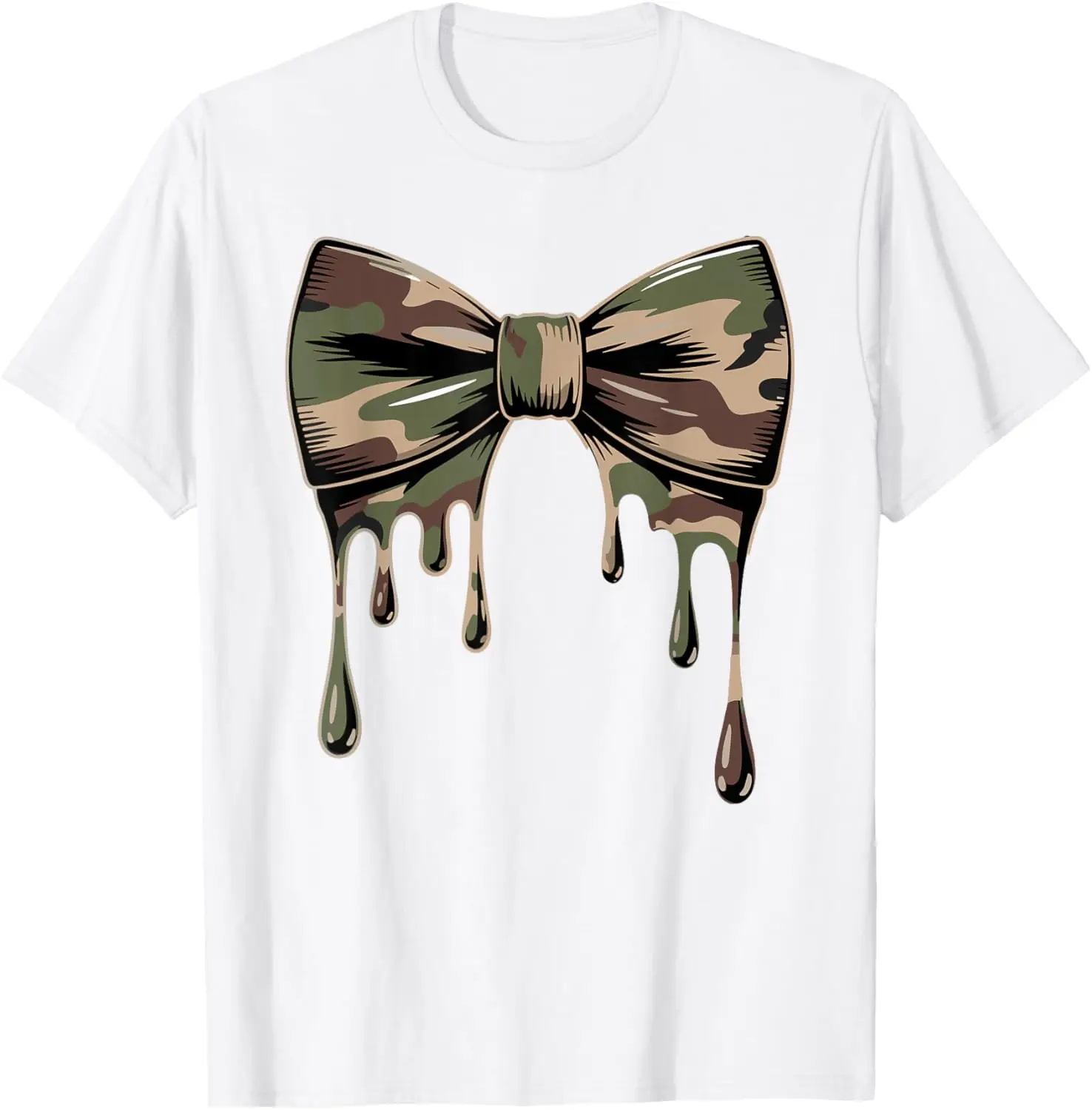 Camouflage Old Camo Bow Cute Country Hunting Women Girl T-Shirt 100% Cotton Trendy Y2K Short-Sleeve Tee-Soft, Quick-Drying,