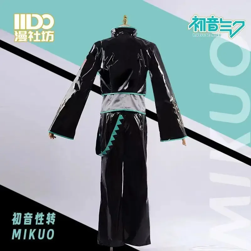 MIKUU الجنس عكس تأثيري حلي شعر مستعار للرجال أسود فضي ورنيش بدلة جلدية VOCALOIDD الرجال الطبعة 02 مجموعة حفلة تنكرية