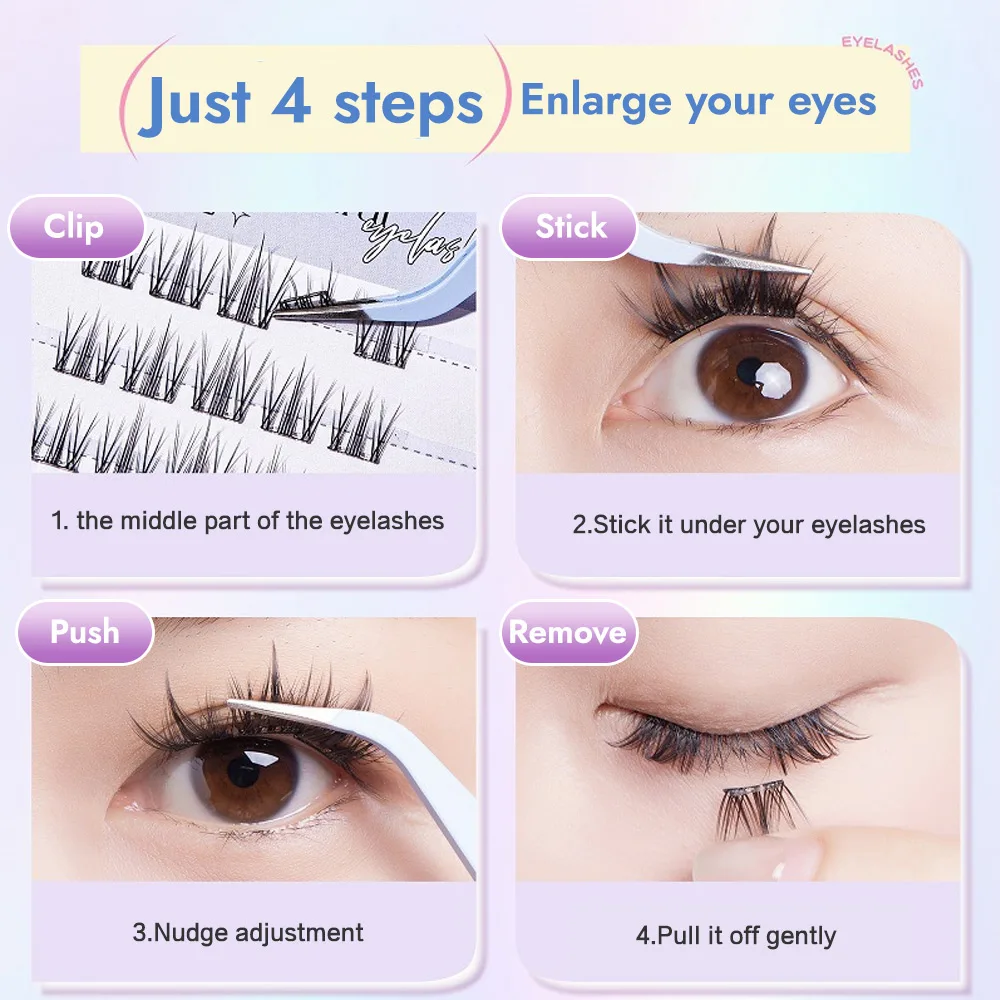 4 Rows of Cute Animal Series Glue-free False Eyelashes For Beginners Natural curling And Self-adhesive Makeup False Eyelashes