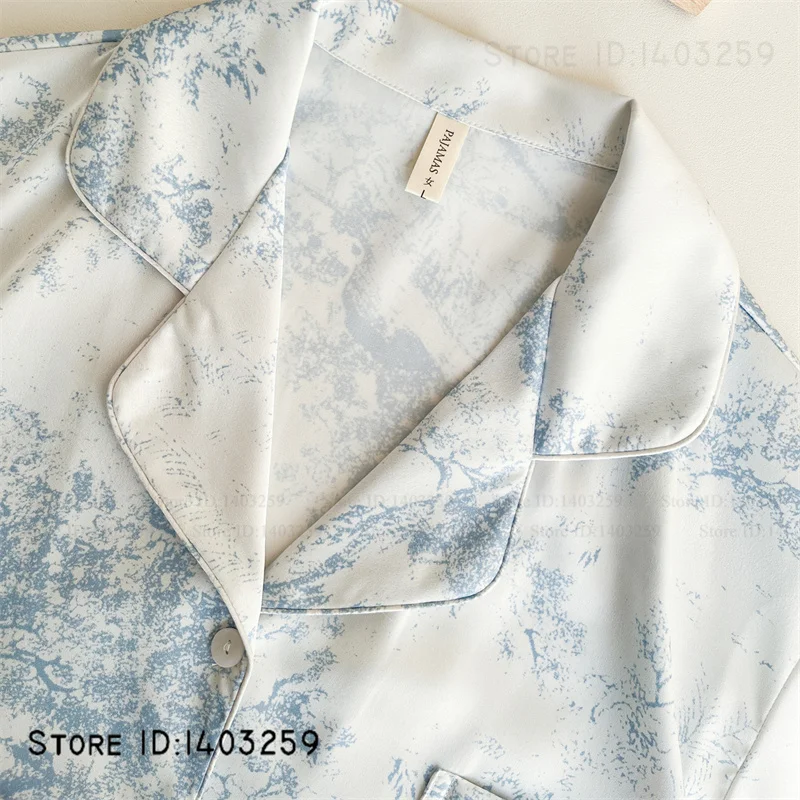 الإناث 2 قطعة منامة مجموعة ملابس خاصة طباعة زهرة طويلة الأكمام بنطلون ملابس المنزل مثير حريري الساتان الملابس الداخلية ملابس النوم المتسكعون #3