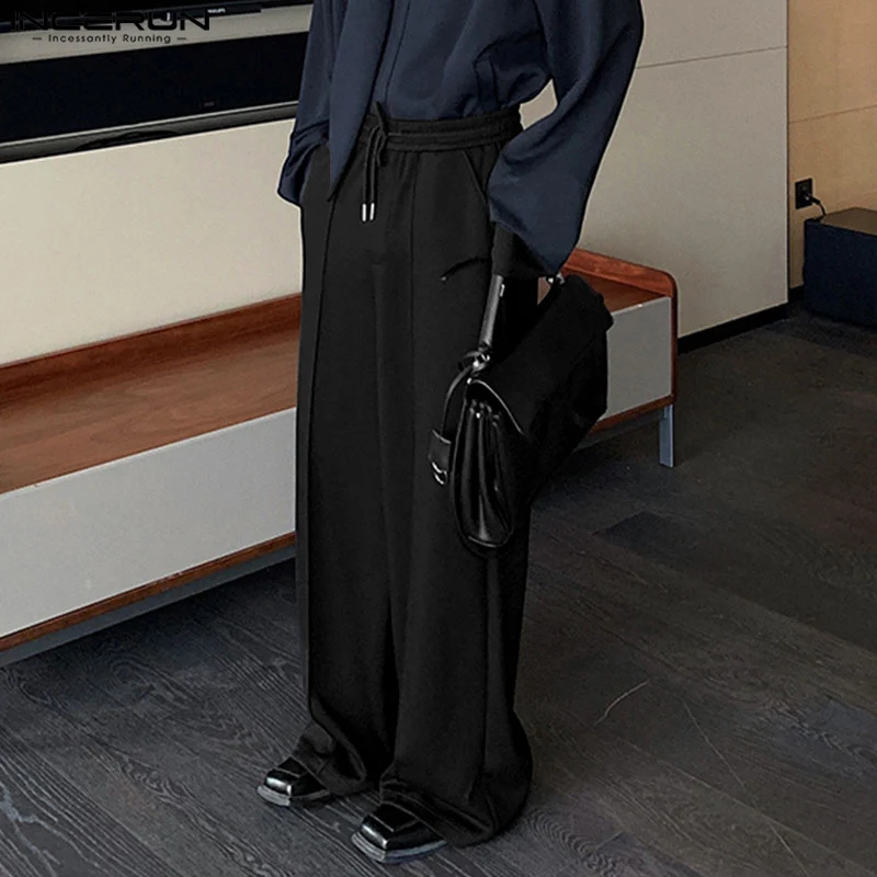 INCERUN 남성 바지 솔리드 컬러 드로우 스트링 조깅 캐주얼 롱 바지 남성 2025 streetwear 느슨한 운동 패션 남성 바지 S-5XL