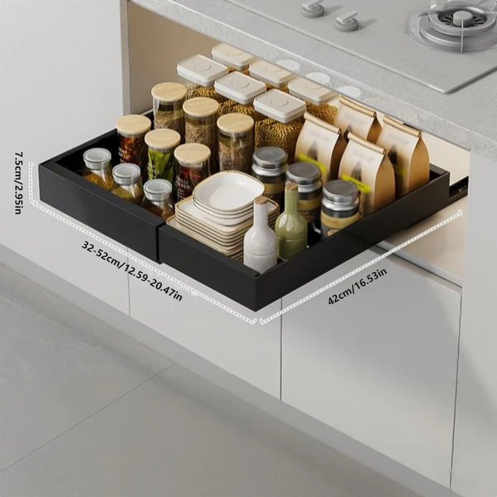 Expandable Pull Out Cabinet Organizer Metal Stick Slide Out Drawers Storage Kitchen Adjustable Sliding Roll Out Cabinet Shelves