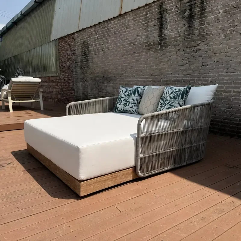 Premium Durable Modern Outdoor Waterproof Powder Coated Aluminum & Rope Weaving Sun Lounger with Cushion for Hotel