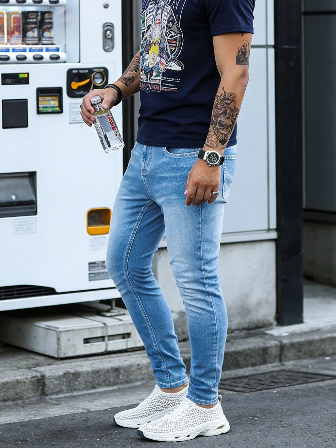 Classic Blue Y2K Drip Men's Slim Jeans Pant Original Design Daily Wear Trousers No accessories or belts included