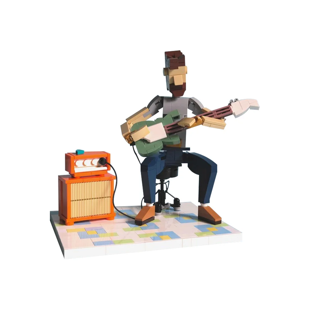 

MOC Jam Session Guitarist Model Building Blocks Classical Music Jazz Stage Swing Guitar Action Figure Assembled Brick Toy Gift