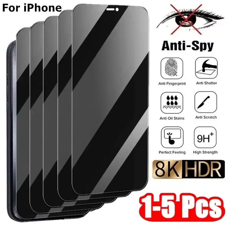 Image of 1-5 Stück Sichtschutz-Displayschutzfolie für iPhone 15 17 16 13 11 12 14 Pro Max 17 Air 6 7 8 15 16 Plus Mini SE XR XS X Anti-Spy-Glas