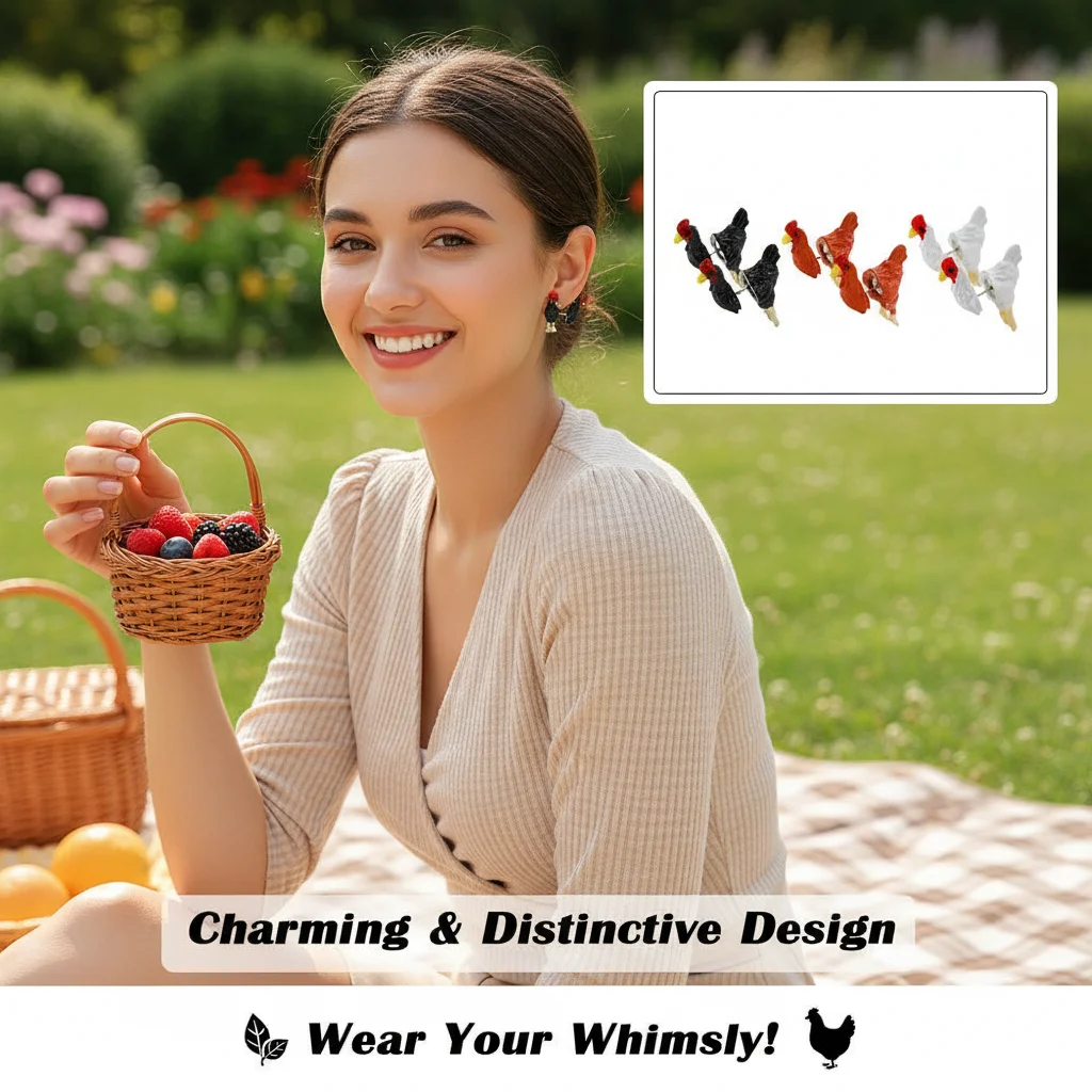 Fashionable Alloy Mother Hen Earrings Zodiac Chicken Design Unique Niche Personality Jewelry for Women Male Countryside Animal T
