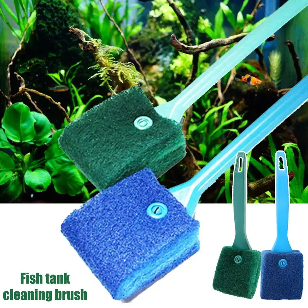 Aquarium Glass Fish Tank Cleaning Brush Long Handle Fish Tank Brush Extended Wiping Cotton Brush Cleaning Accessories