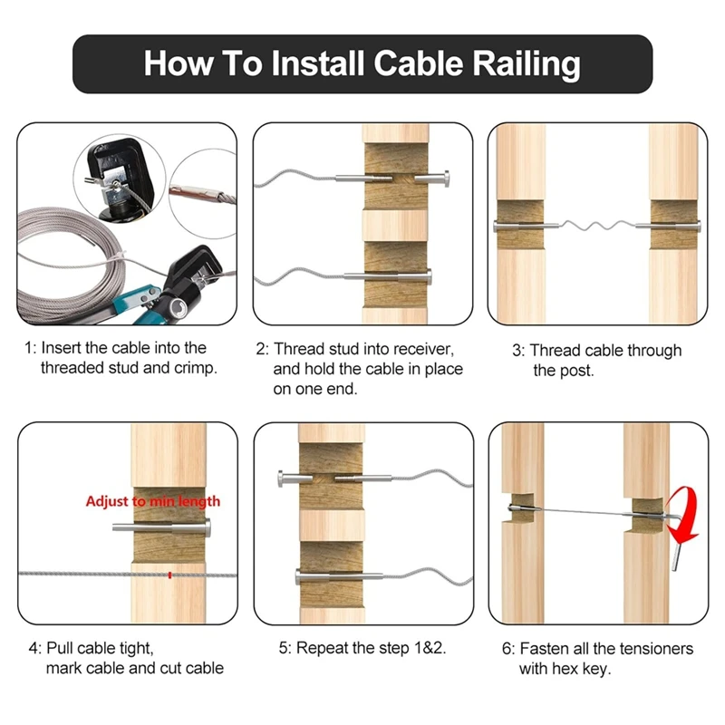 50 Pack Invisible Cable Railing Kit, T316 Stainless Steel 1/8In Invisible Receiver And Swage Stud End For Cable Railing