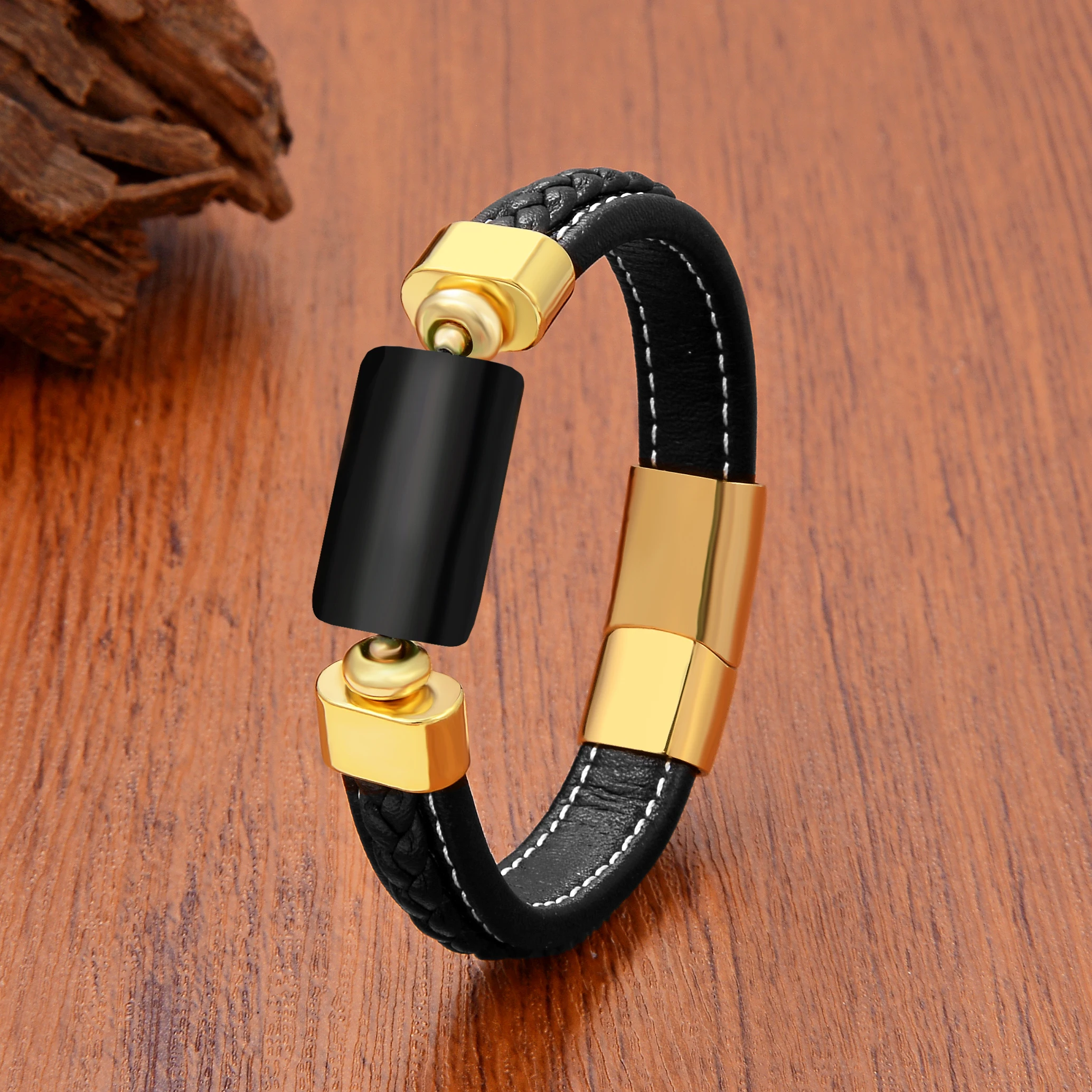 Oblong Agates Tiger Eye Beads Luxury Bracelet Women Accessories Leather Bangle Matching Bracelets for Man European and American