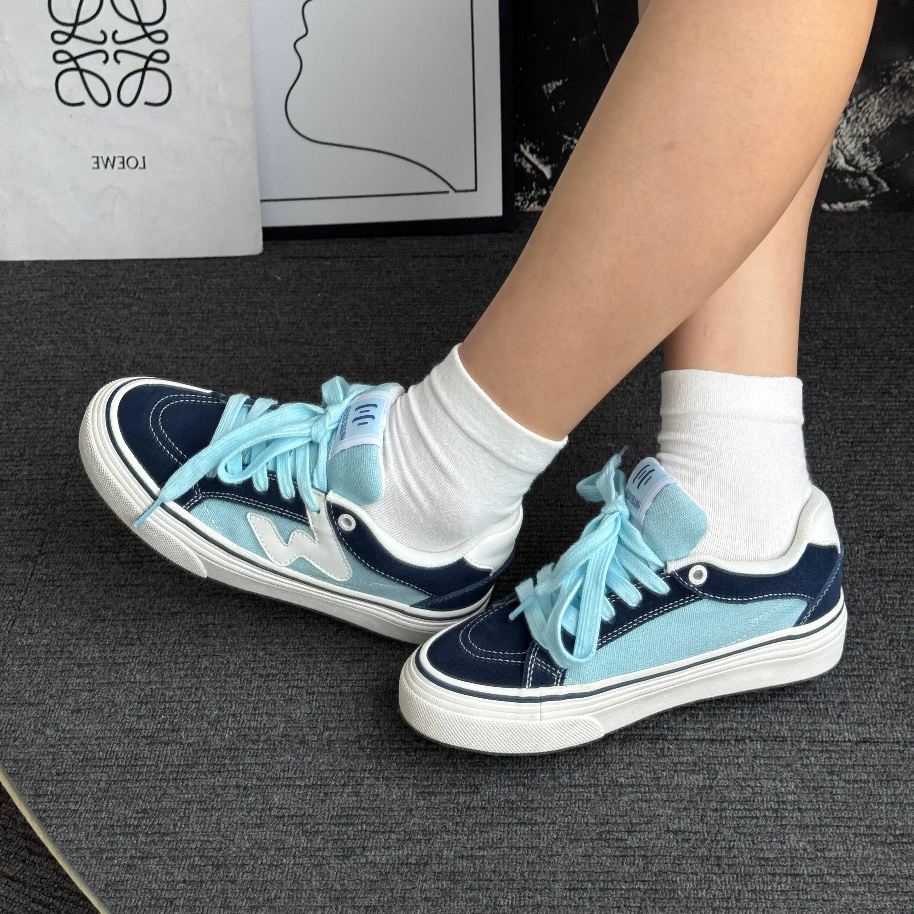 올리스케이트 네이비 블루 스웨이드 캔버스 스티칭 유니섹 - Women'S Shoes Navy Blue 리뷰 및 가격