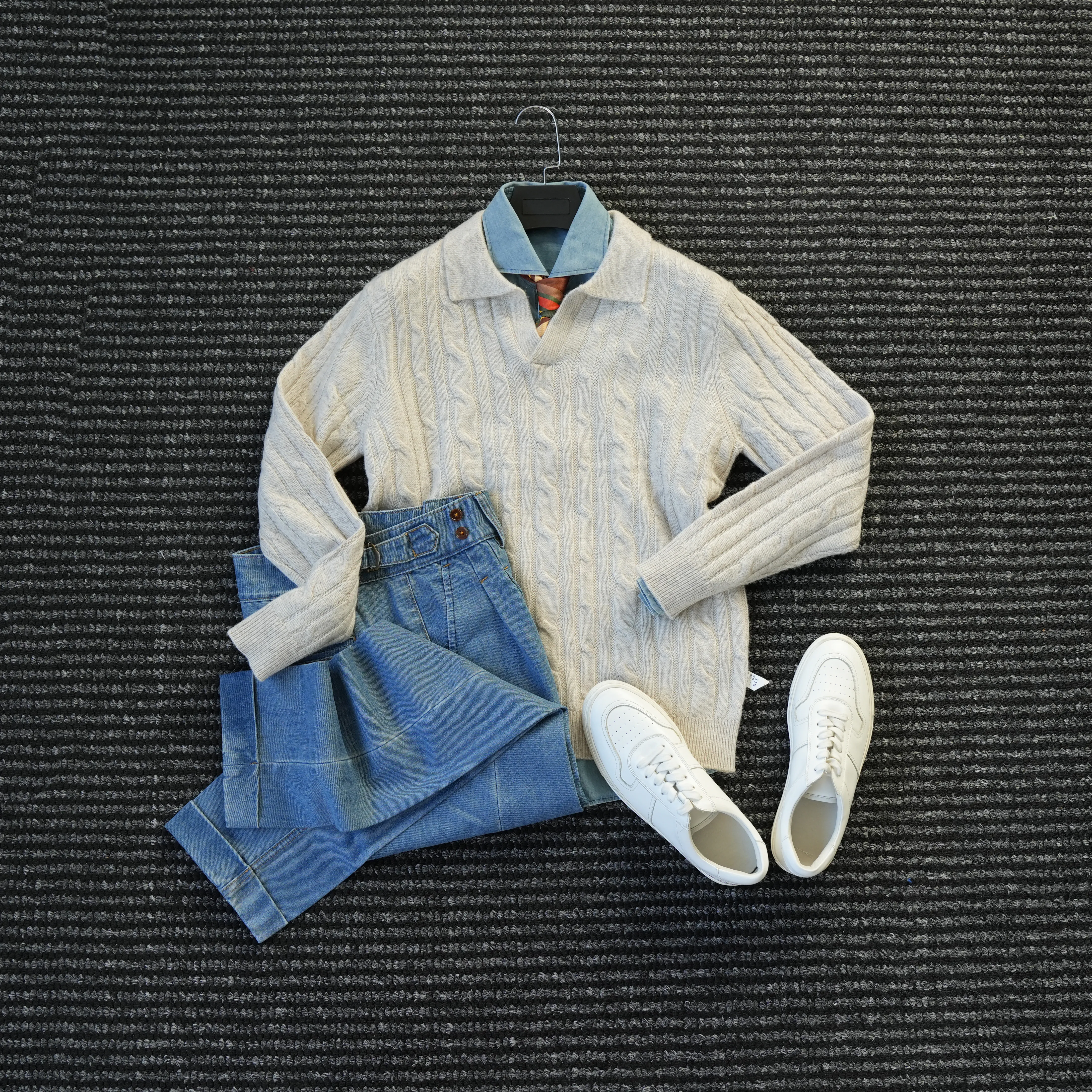 Wool blended twist seagull neck knitted POLO shirt casual business old money sweater