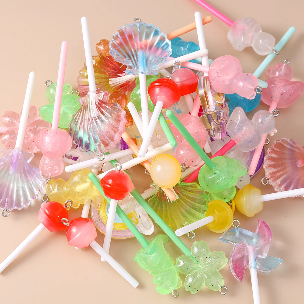 Leslie 10 Stück süße Süßigkeiten-Lutscher-Charms für baumelnde Ohrringe, Kawaii-Harz, Süßigkeiten-Lutscher-Anhänger, Schmuckherstellung, Zubehör – Detail 5