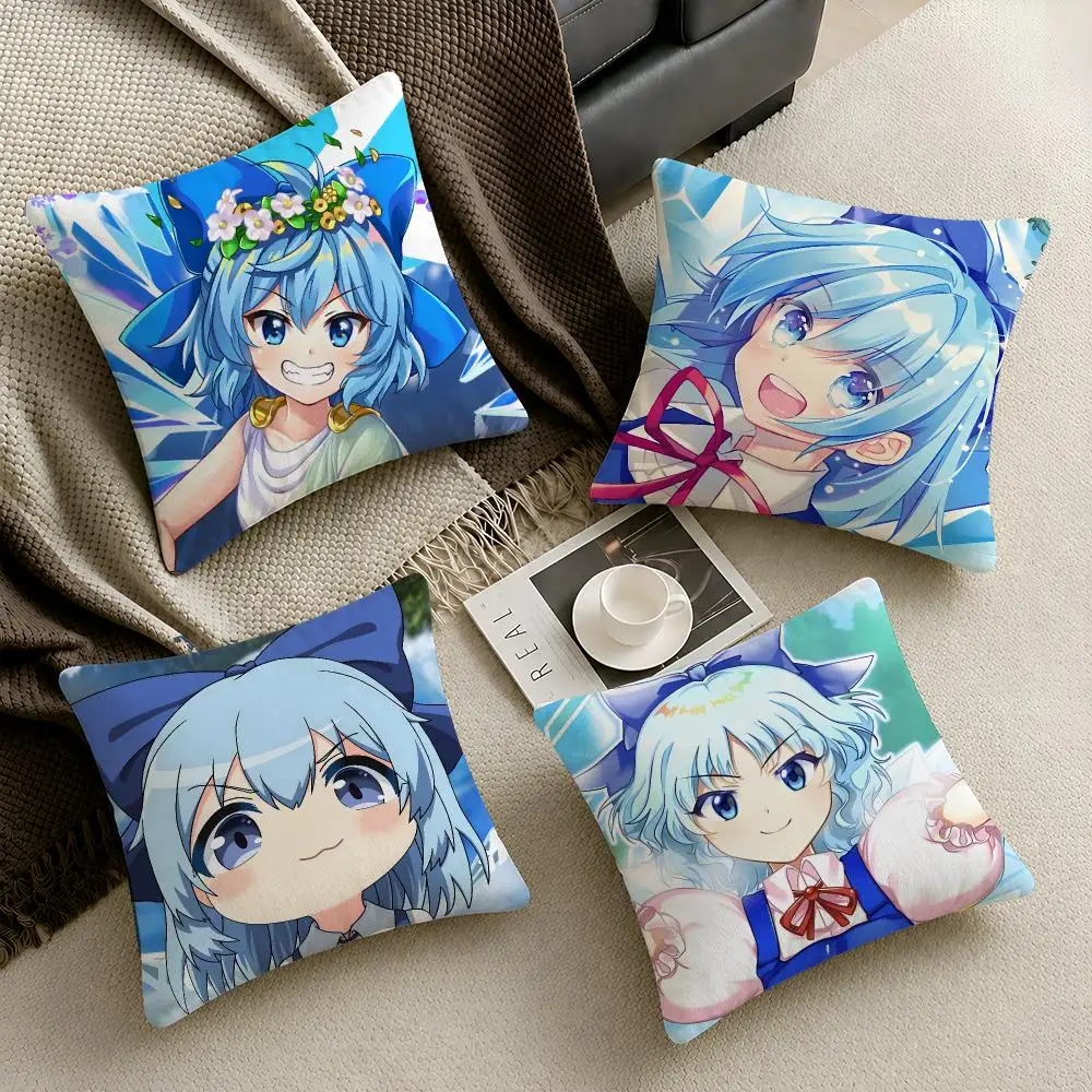 Gaming Touhou Cirno Kawaii Cushion Cover Throw Pillow Soft Short Plush Cozy Durable Colorfast For Sofa Bedroom Home Decor Gift