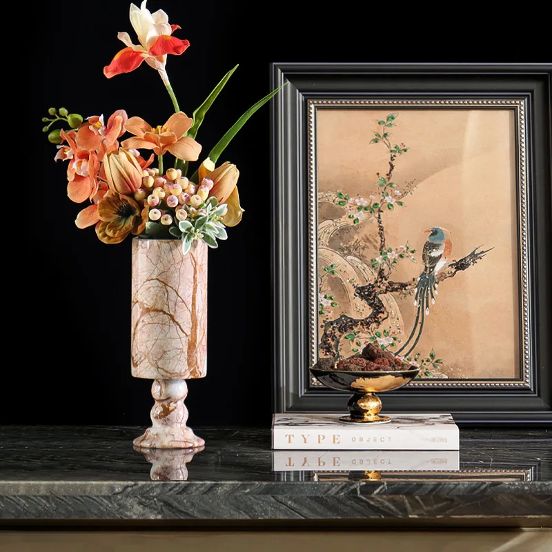 Modern simple marble flower ornament soft decoration high-end vase model room hotel jewelry ornament