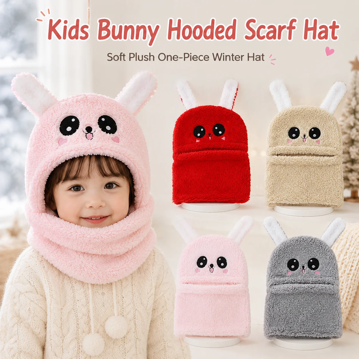 Winter Cartoon Hasen Korallenvlies Mütze Plüsch Balaclava Kindermützen Doppellagiges Fleece Baby Schal-Mütze für Kinder