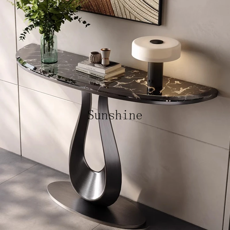 

Half Moon Natural Black Rose Entrance Table Living Room Corridor Aisle Entry High-end Luxury Stone
