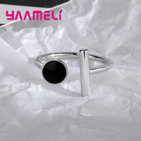 Punk 925 Sterling Silver Black Enameled Opening Adjustable Finger Rings for Women Girls Anniversary Party Trendy Jewelry Gifts