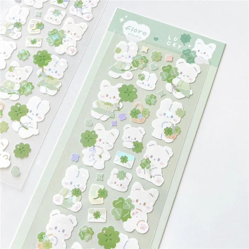 1pc Koreanische Nette Aufkleber Kawaii Bling Bunny Regenbogen Vier-blatt Pudding Aufkleber Wasserdicht Heißer Silber Aufkleber für Student DIY Foto – Detail 13
