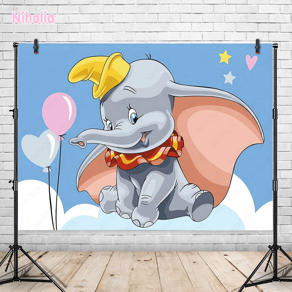 Dumbo cyrk tło imprezowe chłopiec lub dziewczynka fotografia tło na urodziny różowy Baby Shower rekwizyty fotograficzne Decors transparent plakat