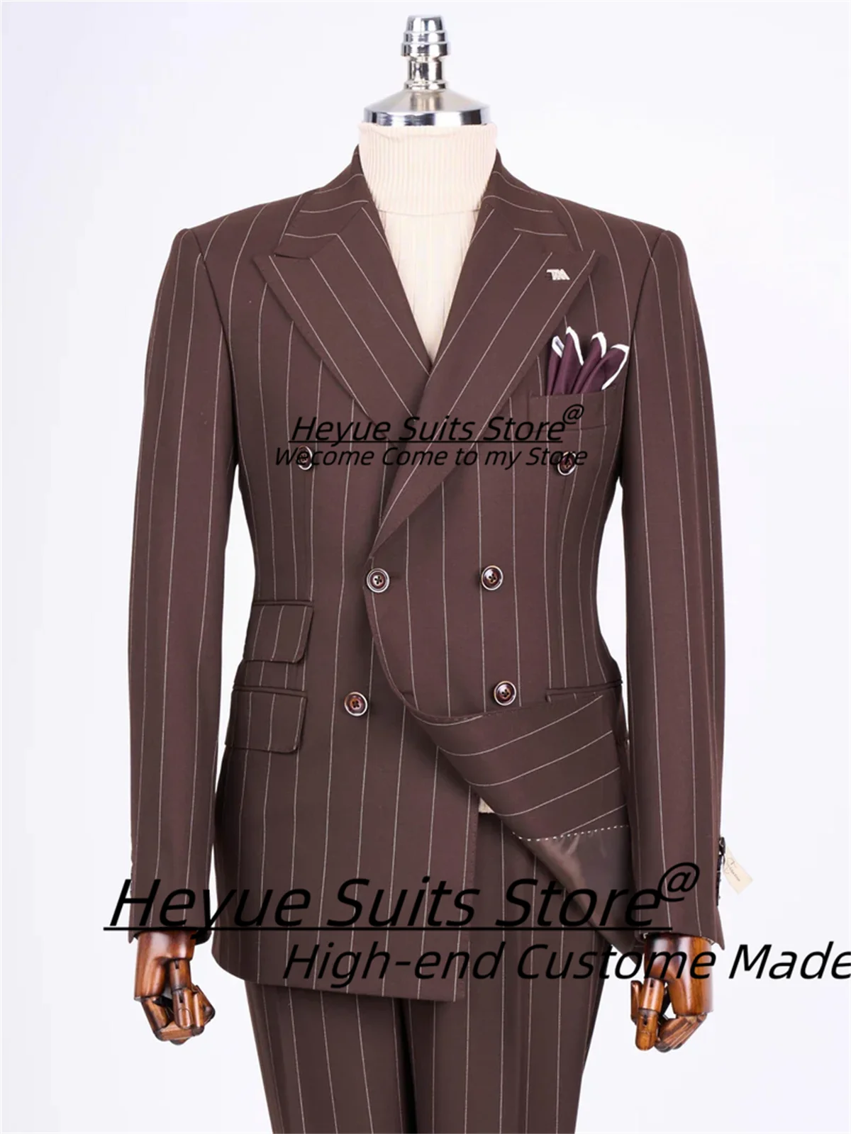 Business Wine red Stripe Men Suits Slim Fit Double Breasted Groom Prom  Tuxedos 2 Pieces Sets Classic Male Blazers Costume Homme