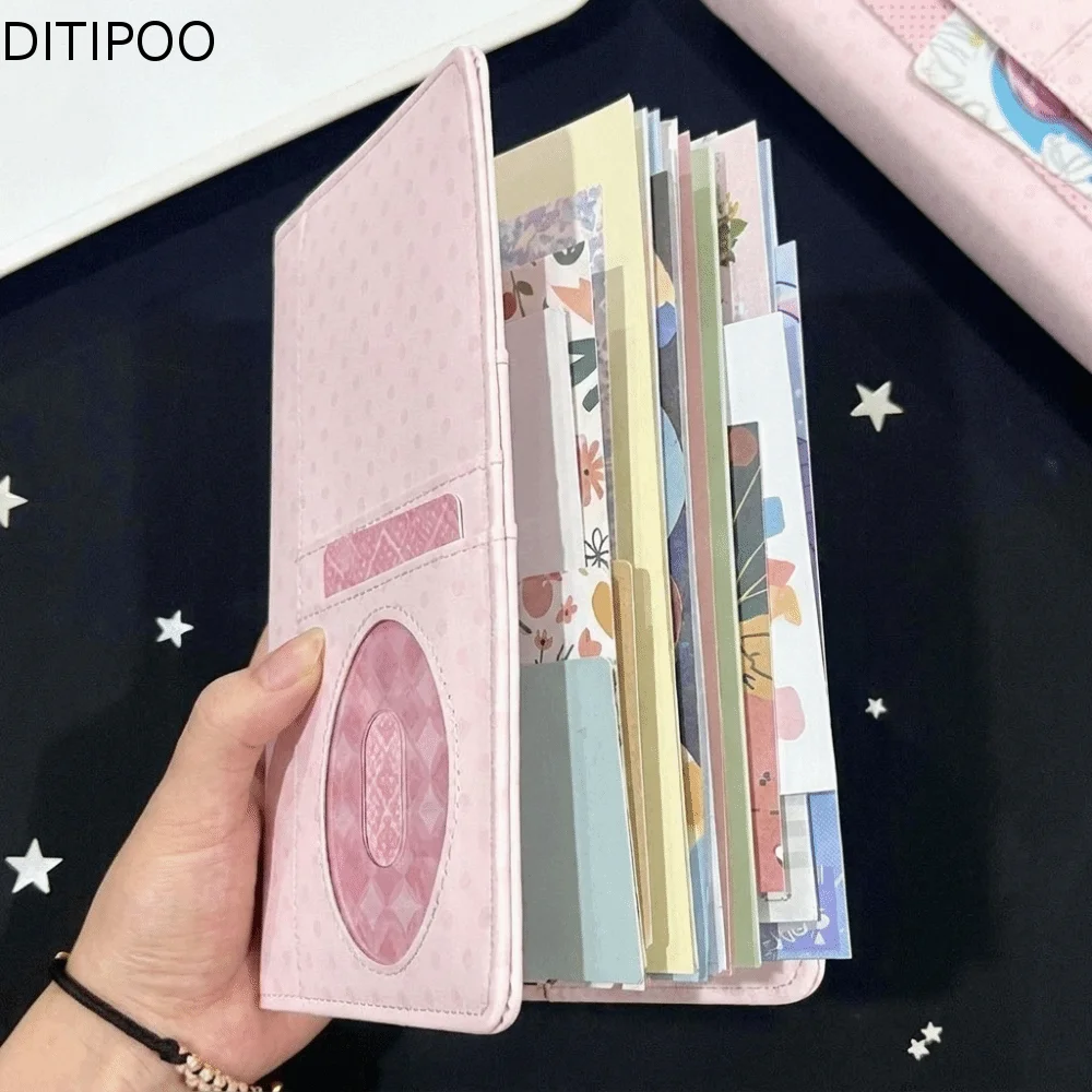 Portable PU Cover A6 Loose Leaf Notebook Polka Dot Pink Journal Notebook Clip-on Blank Grid Lined Pages Agenda Planner Daily Use