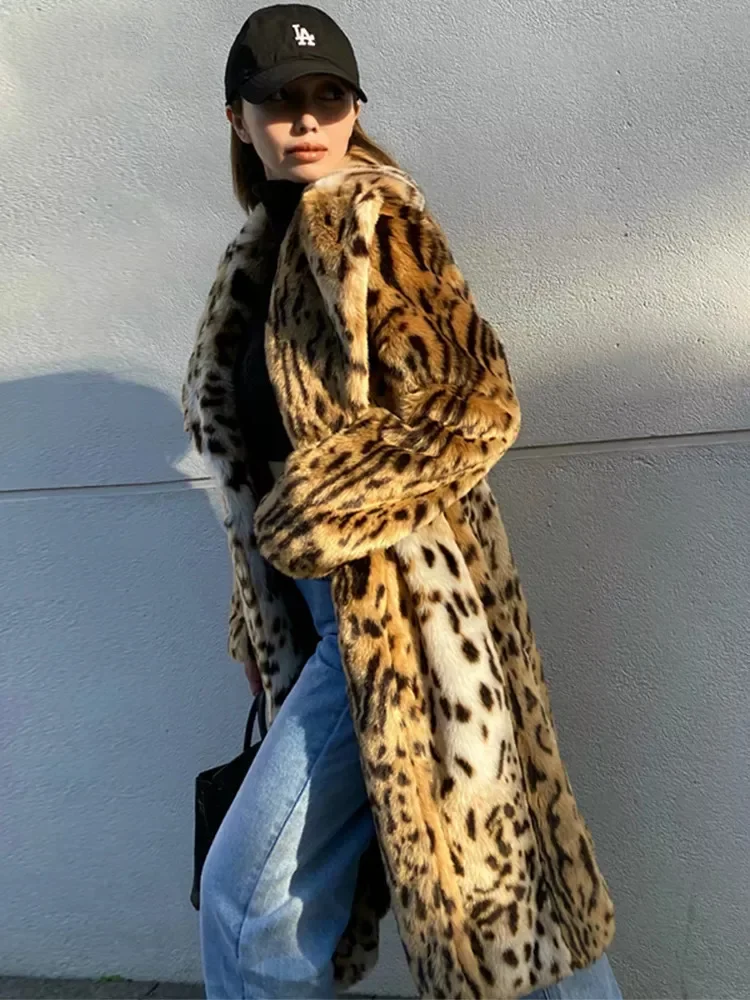 Inverno lungo caldo spesso leopardo soffice pelliccia sintetica cappotto donna tigre stampa pista sciolto Designer di lusso abbigliamento donna 2022