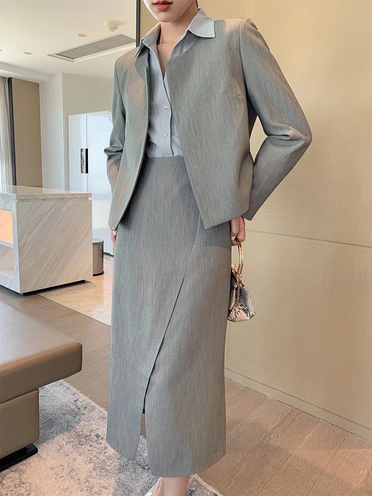 

Комплект костюма ay, женская рабочая одежда для профессионального интервью, асимметричная юбка, комплект из двух предметов, модная деловая одежда