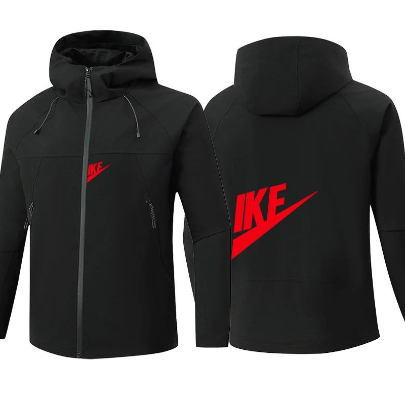 

Men's Jacket Hooded Windbreaker Large Size XL Waterproof Black Bomber Jacket Camping Loose Thin Soft Shell