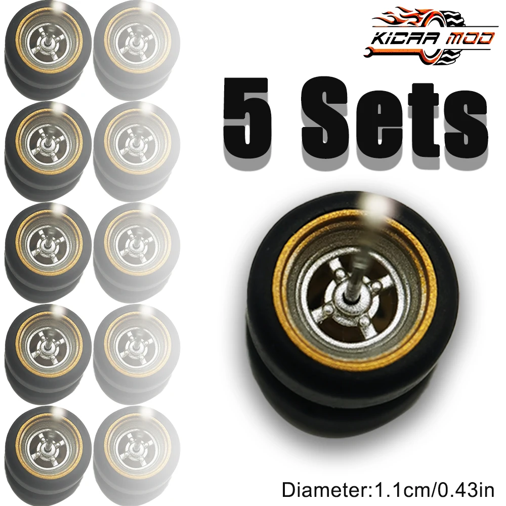 1/64 KicarMod Wheels Tires 11*11mm Gold Silver Series Vehicle Toy for 5 Cars per bag for Hot Wheels Hobby Modified Parts