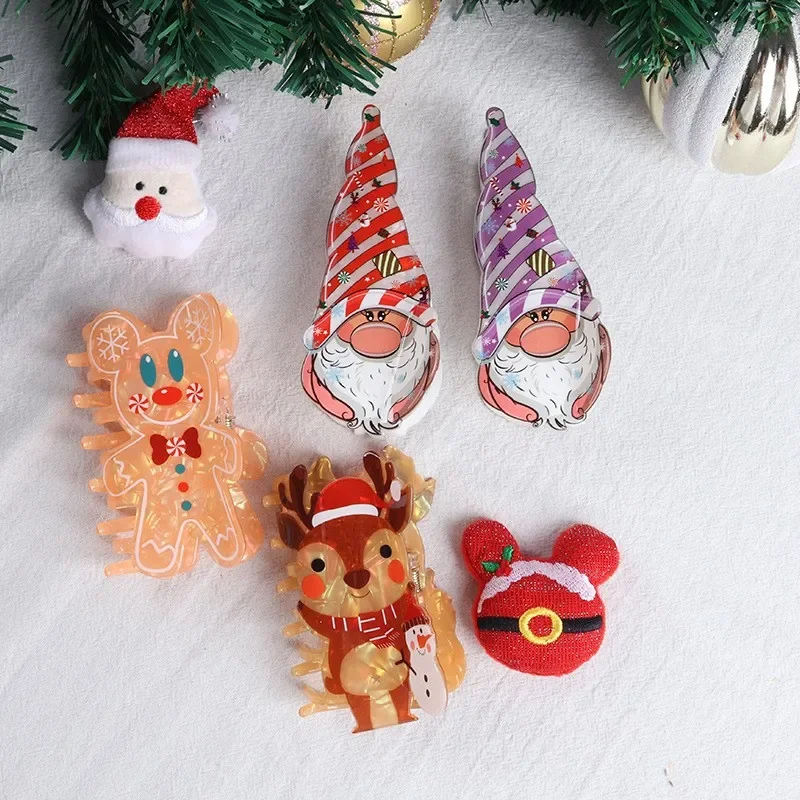 New Cartoon Christmas Gingerbread with Human Hair Claws Cute Elk Deer Hair Clip Cartoon Shark Clip for Girls' Hair Accessories