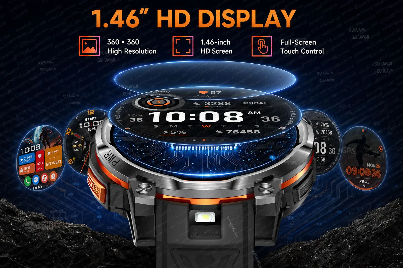 New Upgrade GPS Offline Map Position Smart Watch 1200mAh Battery IPX8 Swim Heart Rate 1.46”AMOLED Screen Men Women Fitness Watch