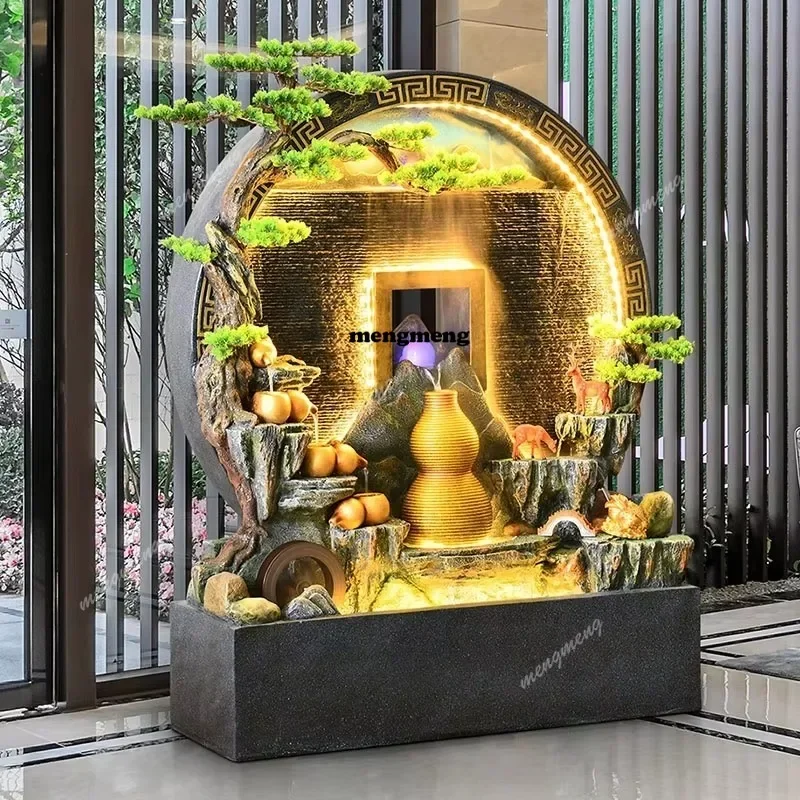 Y136 Y136 Large Zen-style Resin Office Decorative Ornament Round Water Curtain Wall Flowing Screen Rockery Fountain Circulating