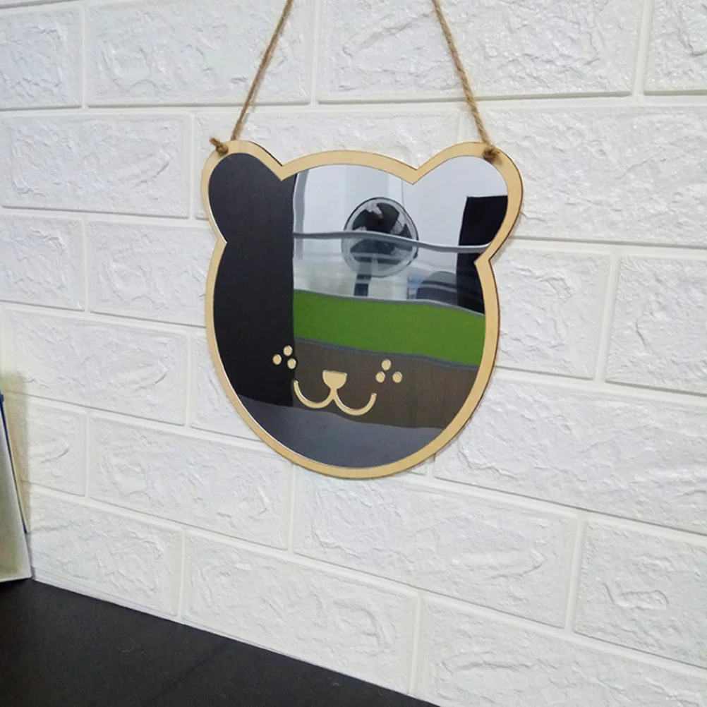 

Acrylic Wall Mirror Bear Shape Wooden Frame Hanging Mirror Safe Cartoon Style Laser Cut Reflective Surface Easy Install