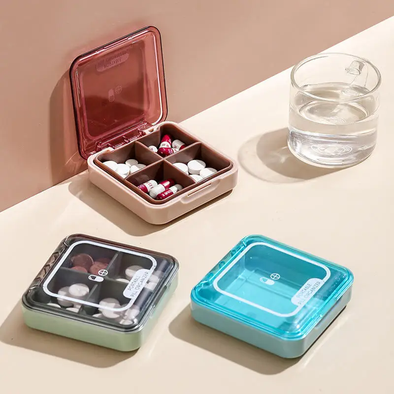 

Mini Pill Subpackage Storage Cases Sealed and Moisture-proof 4-grid Medicine Box Travel Portable Square Medicine Boxes